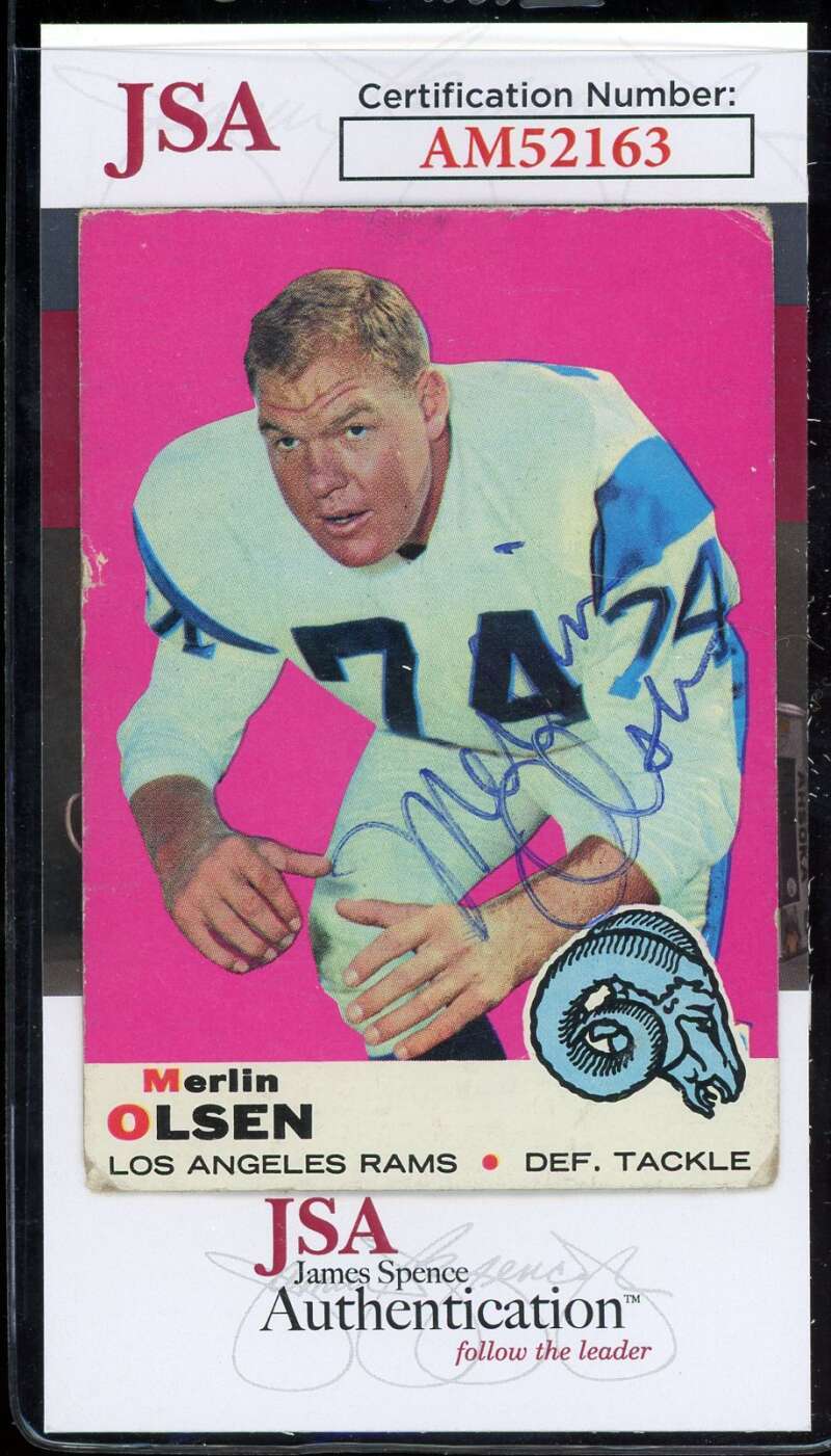 Merlin Olsen JSA Coa Signed 1969 Topps Autograph