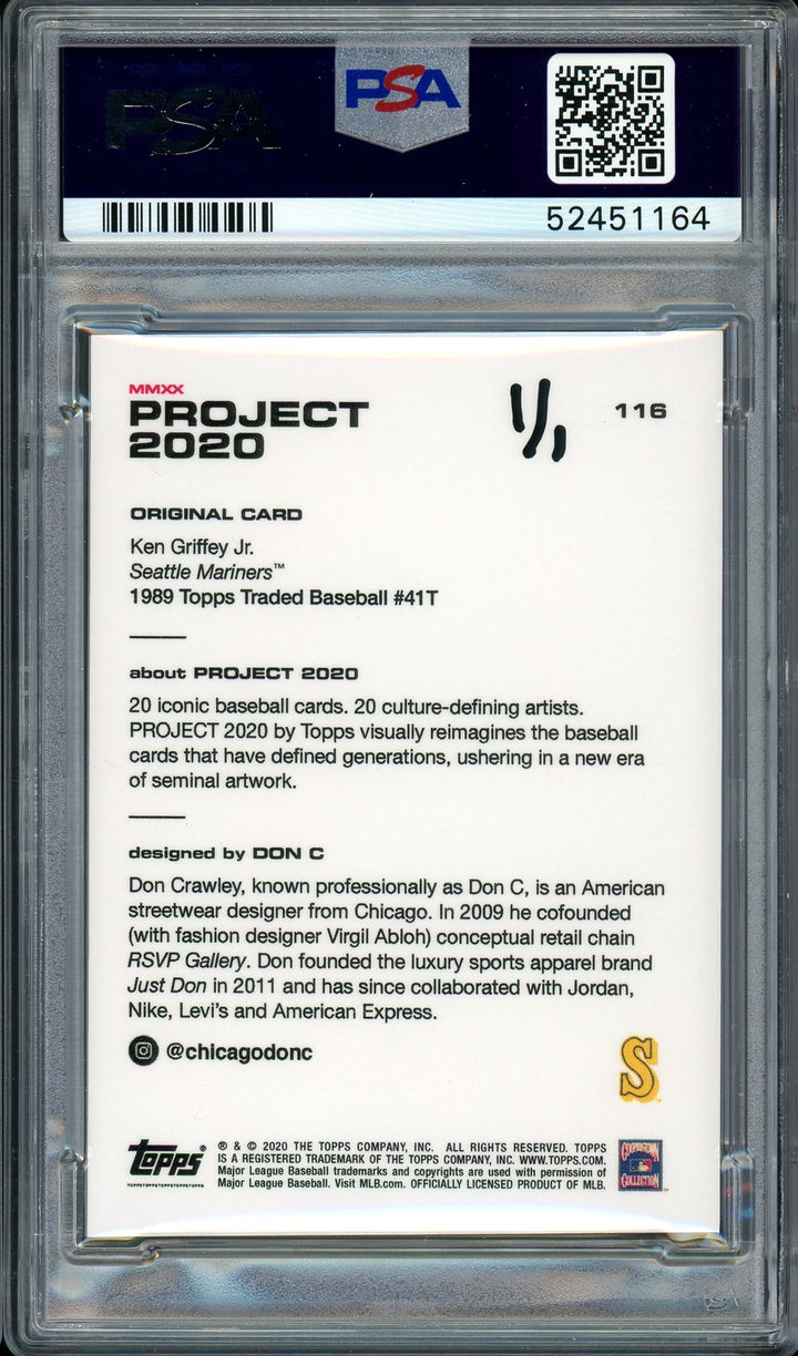 Ken Griffey Jr. Auto Topps Project 2020 Don C Card 116 Mariners 24 #1/1 PSA/DNA