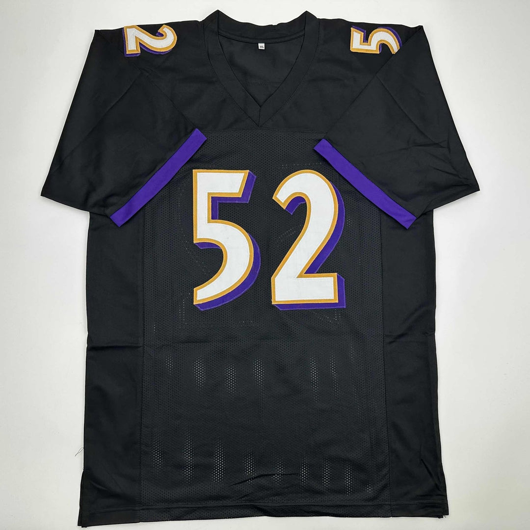 Autographed/Signed RAY LEWIS Baltimore Black Football Jersey JSA COA Auto
