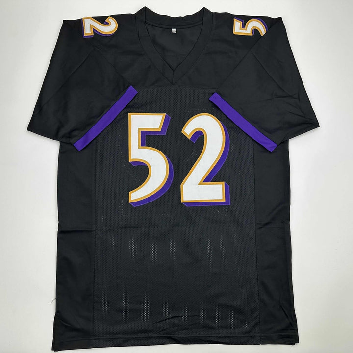 Autographed/Signed RAY LEWIS Baltimore Black Football Jersey JSA COA Auto