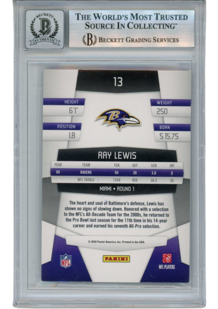 Ray Lewis Autographed/Signed 2010 Certified #13 Trading Card Beckett 53018
