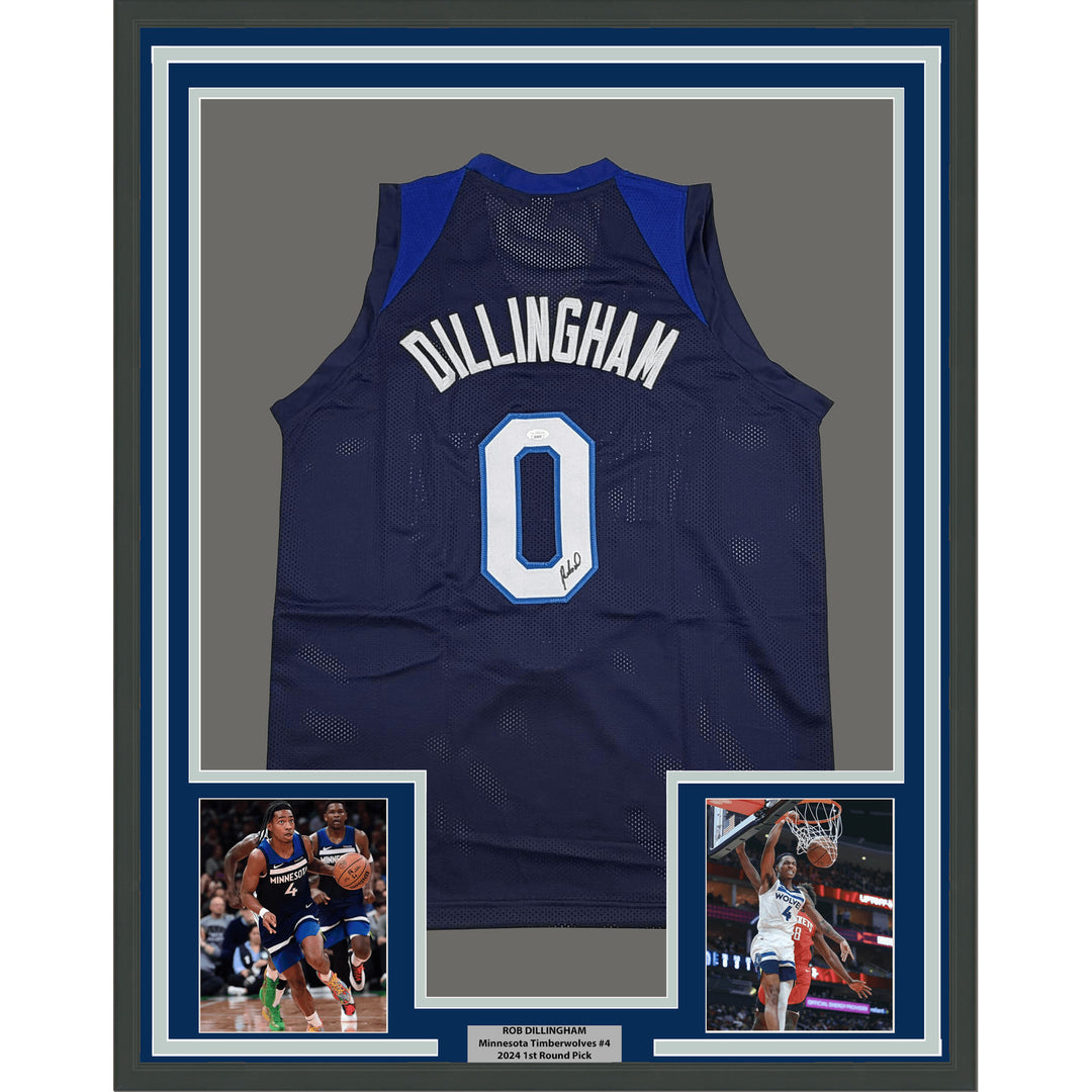 Framed Autographed Rob Dillingham 35x39 Minnesota Blue Basketball Jersey JSA COA
