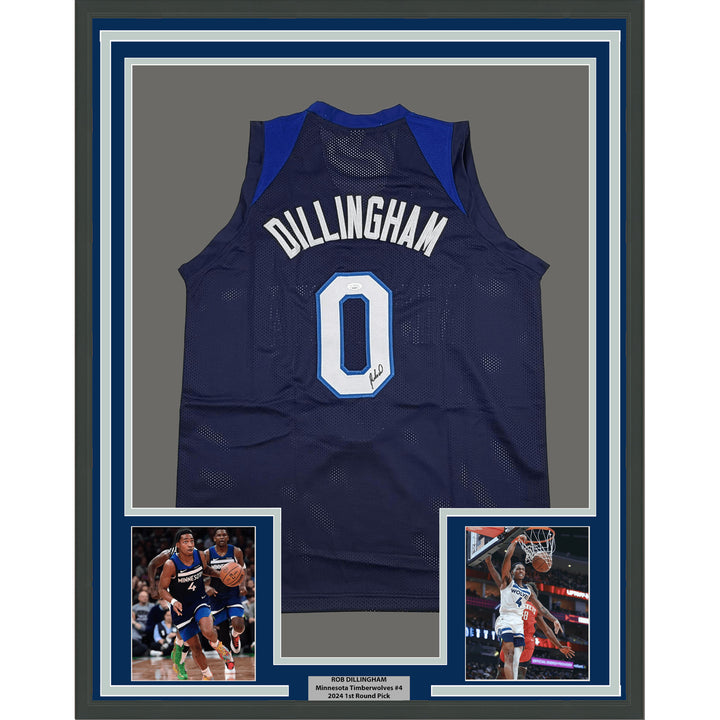 Framed Autographed Rob Dillingham 35x39 Minnesota Blue Basketball Jersey JSA COA