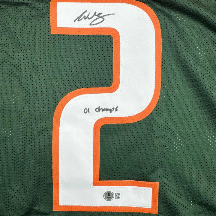 Framed Autographed/Signed Willis McGahee 35x3 Miami Green Jersey Beckett BAS COA