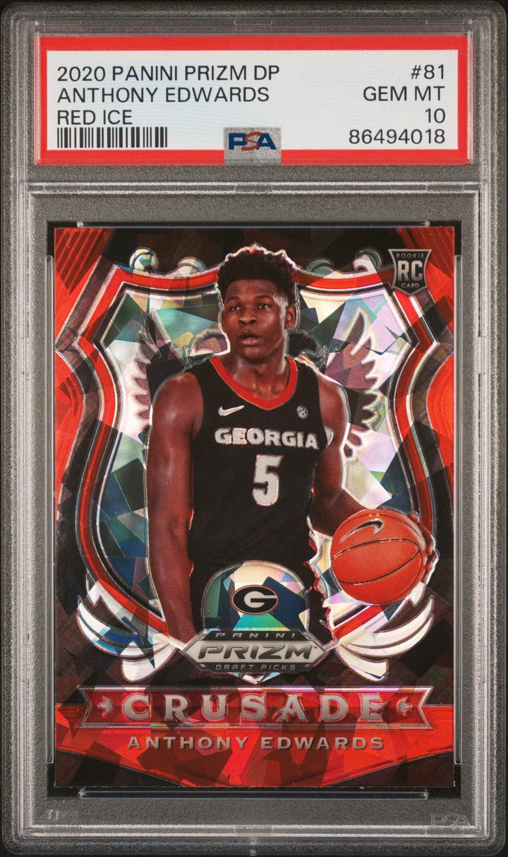 Graded 2020 Panini Prizm Anthony Edwards #81 Red Ice RC Card PSA 10