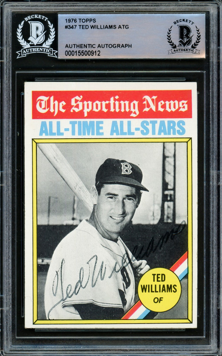Ted Williams Signed 1976 Topps Card 347 Boston Red Sox Beckett #15500912