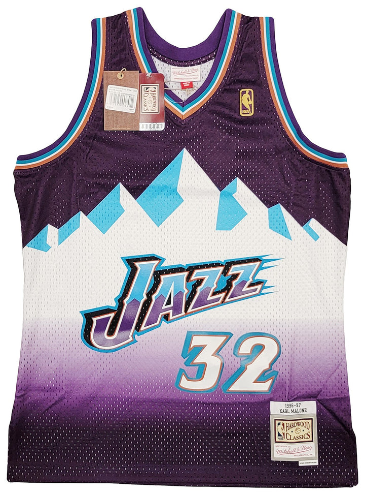 Jazz Karl Malone Auto Purple Teal Authentic Mitchell Ness Jersey Size L Beckett