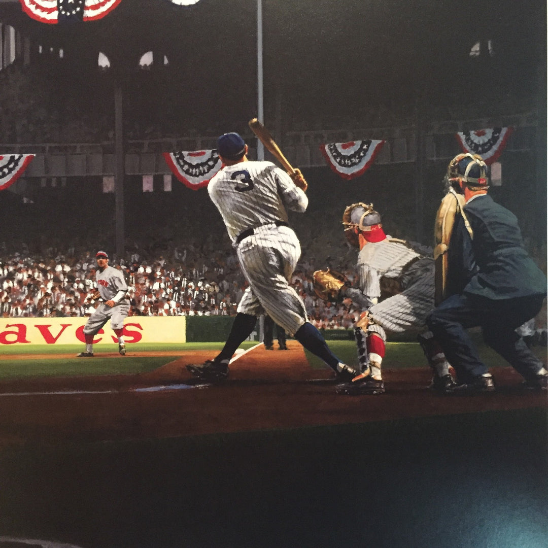 Babe Ruth Lou Gehrig Yankee Stadium 1927 WS Litho Framed LE Bill Purdom Signed