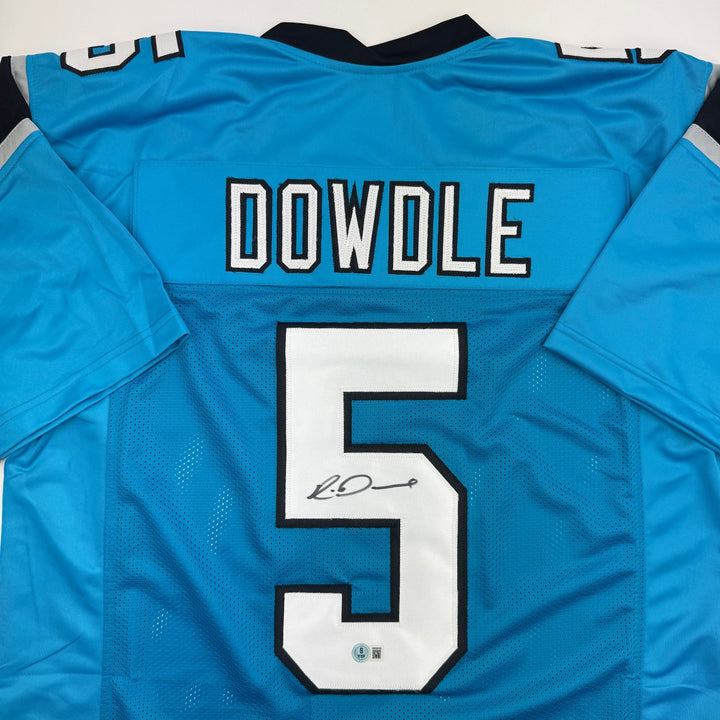 Autographed/Signed Rico Dowdle Carolina Blue Football Jersey Beckett BAS COA