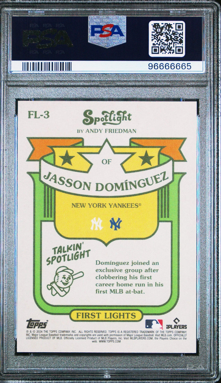 Graded 2024 Topps Spotlight Jasson Dominguez #FL3 1st Light Baseball Card PSA 10