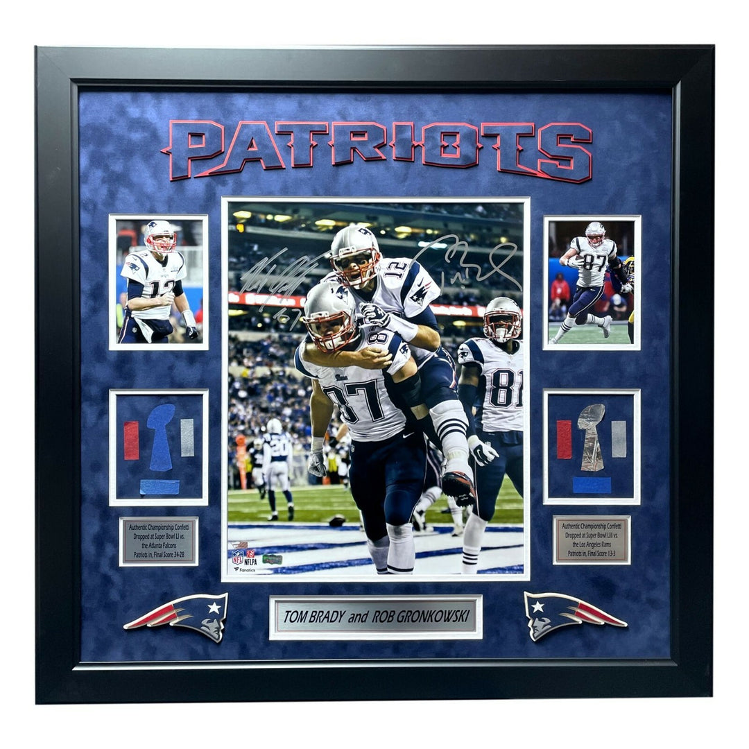 Tom Brady Rob Gronkowski Signed Patriots 16x20 Photo Framed Game Used Fanatics
