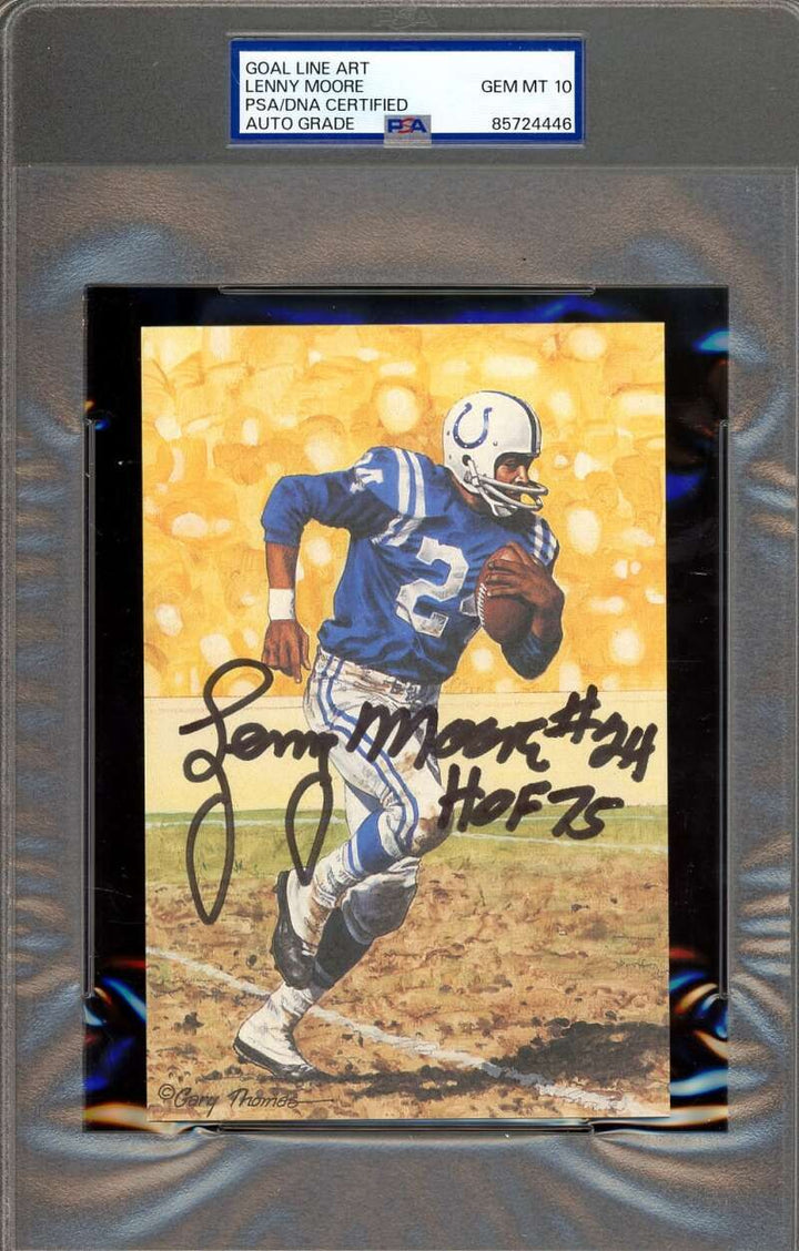 Lenny Moore Gem Mint 10 PSA DNA Signed Goal Line Art Card GLAC Auto HOF 75