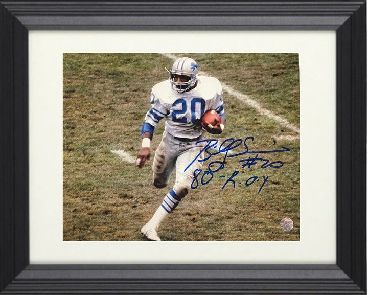 Billy Sims signed Detroit Lions Color 8x10 Photo Custom Framing #20 80 ROY- AWM