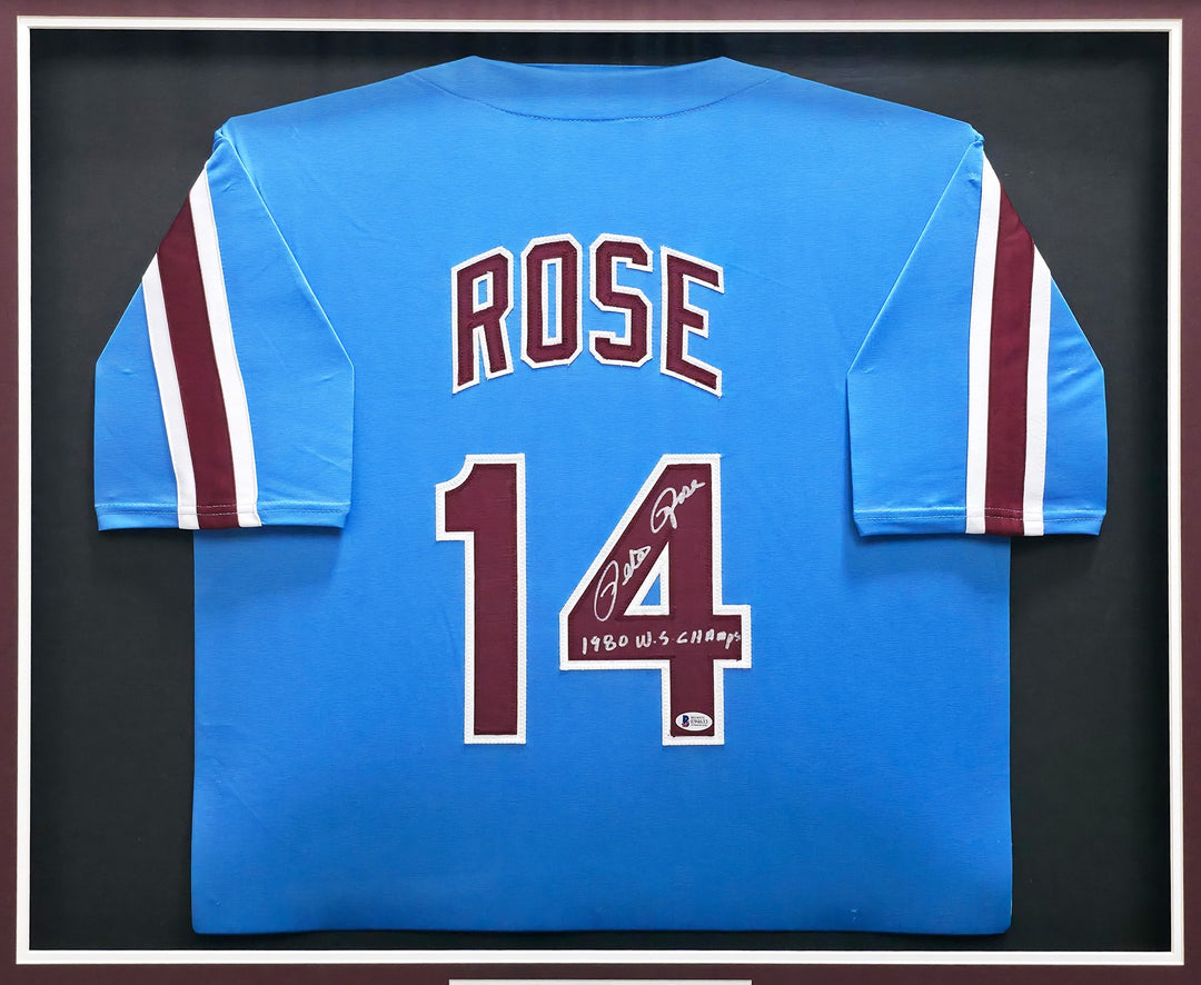 Pete Rose Signed Framed Phillies Jersey "1980 WS Champs" Beckett