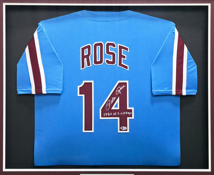 Pete Rose Signed Framed Phillies Jersey "1980 WS Champs" Beckett