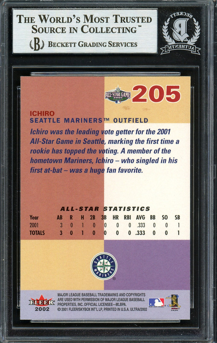 Ichiro Suzuki Signed 2002 Fleer Ultra Card #205 Seattle Mariners Beckett BAS