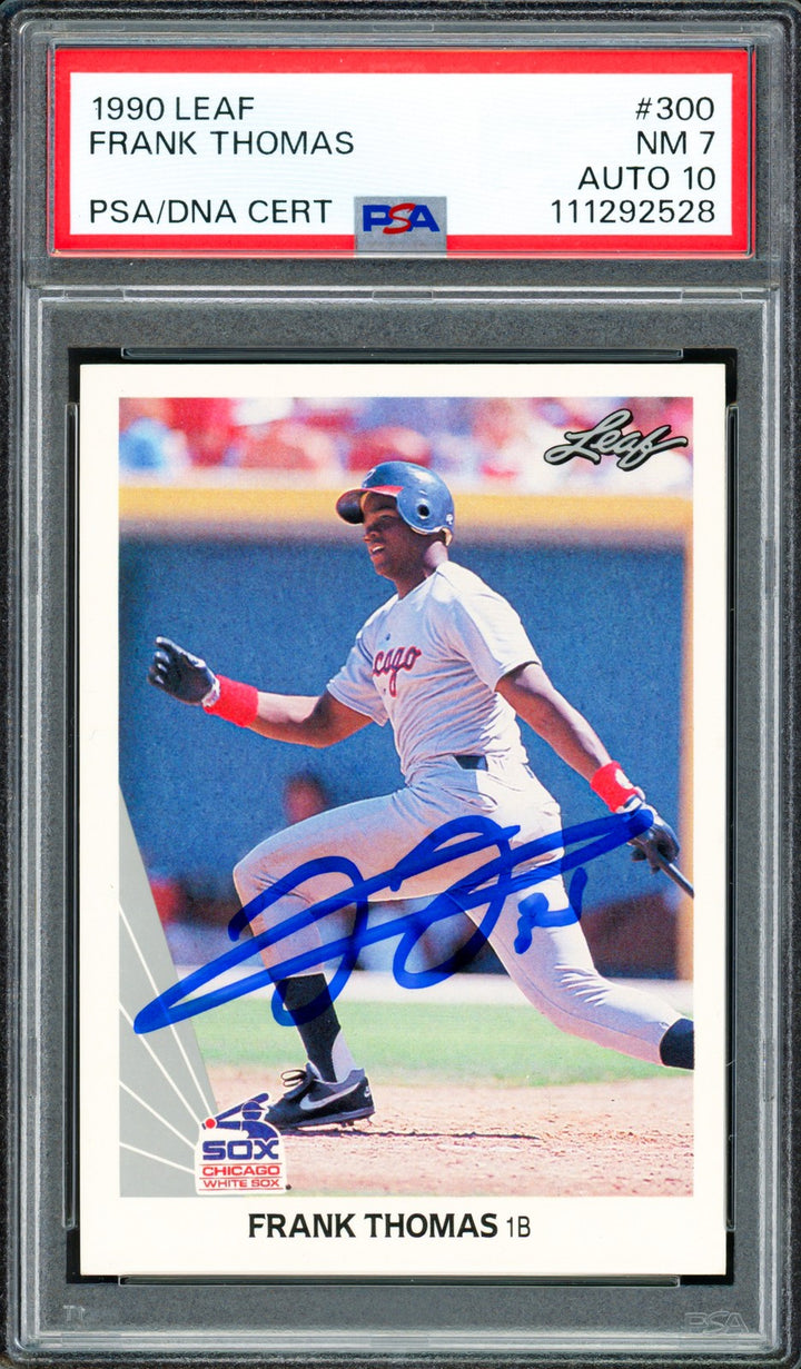 Frank Thomas Auto 1990 Leaf RC 300 White Sox PSA 7 Auto GM 10 PSA/DNA #111292528
