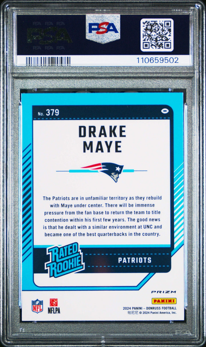 Graded 2024 Panini Donruss Drake Maye #379 Optic Red Wave Football Card PSA 10