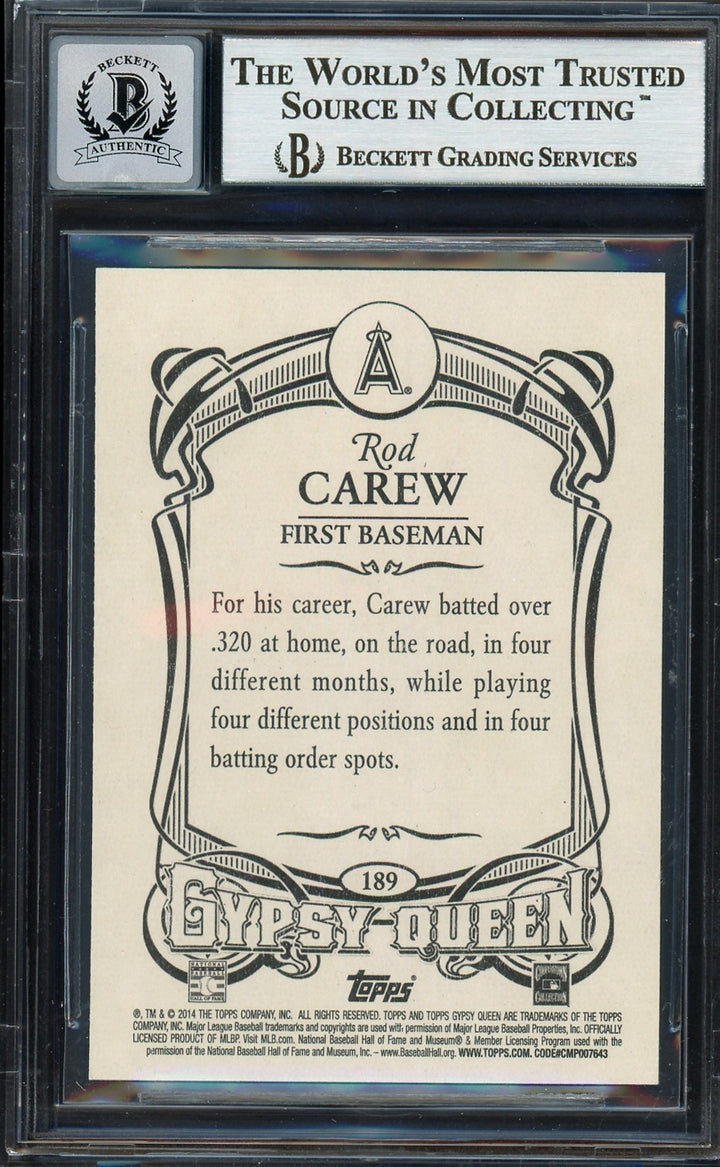 Rod Carew Auto 2014 Topps Gypsy Queen Card 189 California Angels Sig 10 Beckett