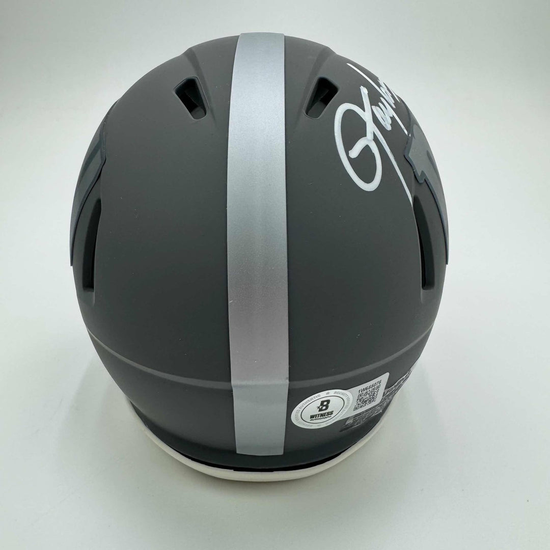 Autographed/Signed Lawrence Taylor Giants Silver Mini Helmet BAS COA