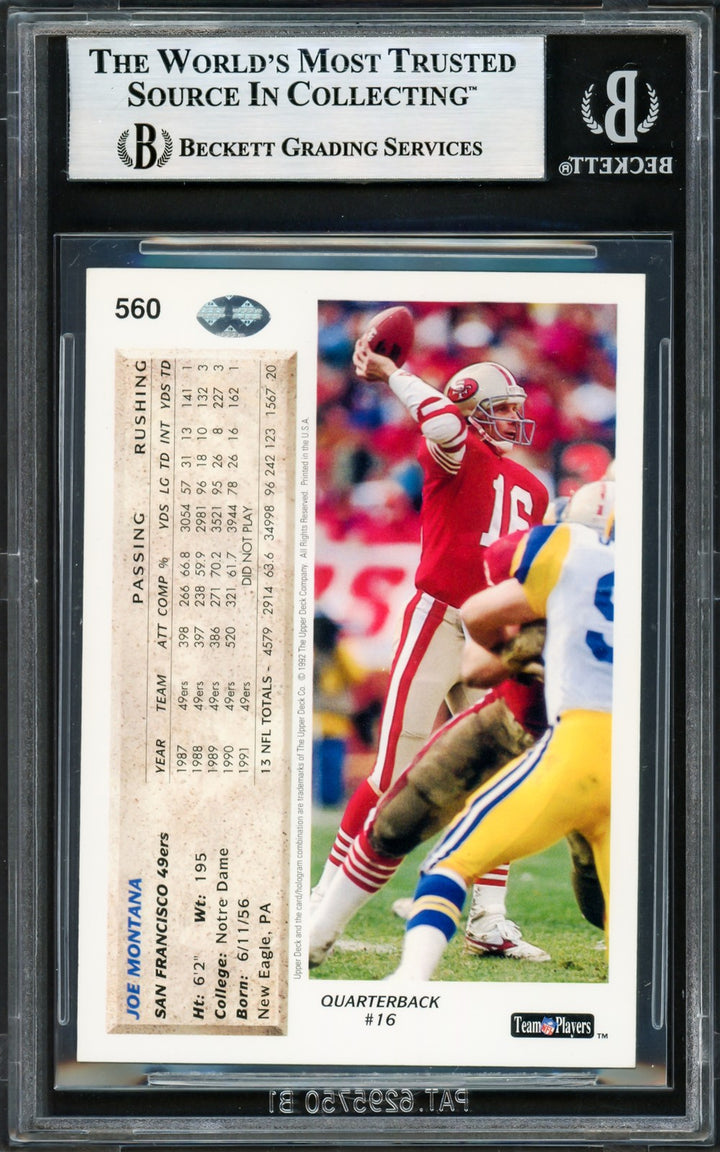 Joe Montana Signed 1992 Upper Deck Card 560 49ers Beckett #17606150