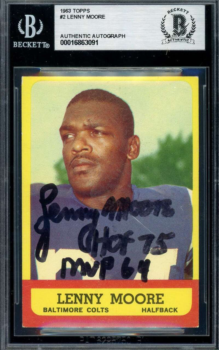 Lenny Moore Beckett BAS Signed 1963 Topps Autograph