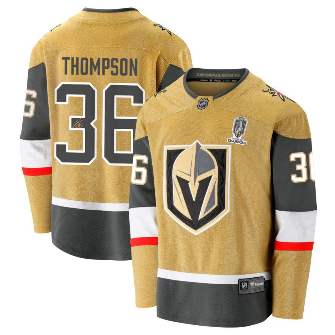 Logan Thompson Autographed Vegas Golden Knights Gold Jersey Stanley Cup IGM COA