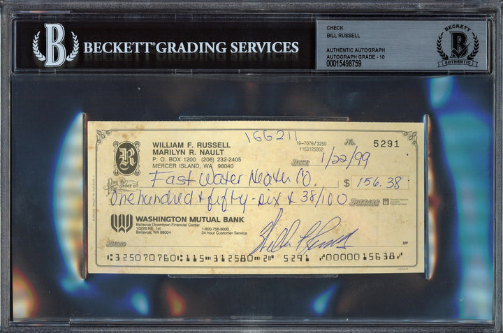 Bill Russell Signed Check Boston Celtics Auto GM 10 Beckett #15498759