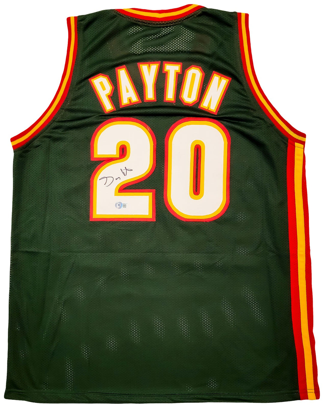 Seattle Supersonics Gary Payton Signed Dark Green & Red Jersey Beckett