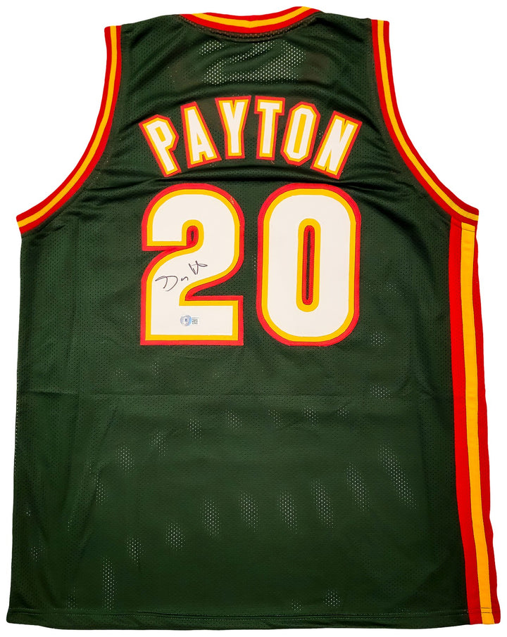 Seattle Supersonics Gary Payton Signed Dark Green & Red Jersey Beckett