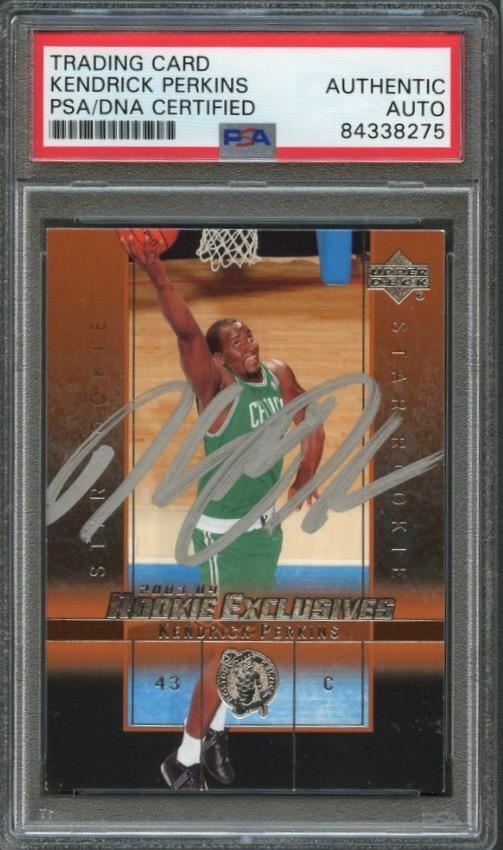 2003-04 Upper Deck Exclusives #22 Kendrick Perkins Signed Card AUTO PSA/DNA Slab