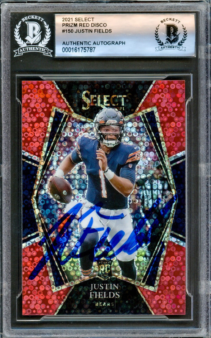 Justin Fields Signed 2021 Select Red Disco Prizm RC #150 Chicago Bears #/49