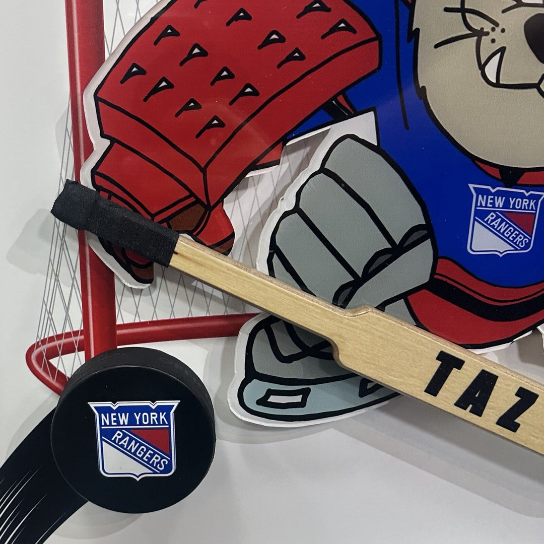 Taz Tasmanian Devil Looney Tunes NY Rangers Framed 3D Pucks & Stick Photo Art
