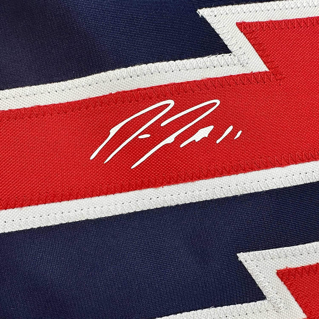 Framed Facsimile Autographed Jose Ramirez 33x42 Blue Reprint Laser Auto Jersey
