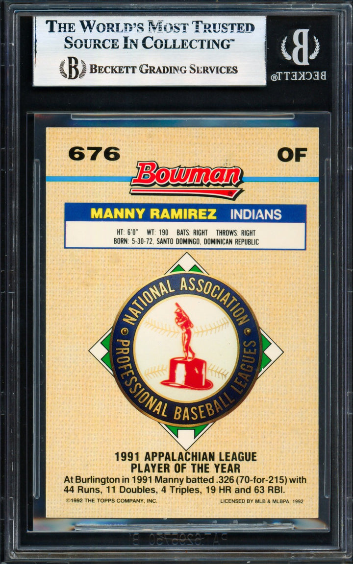 Manny Ramirez Auto Signed 1992 Bowman Gold Foil RC 676 Cleveland Indians Beckett