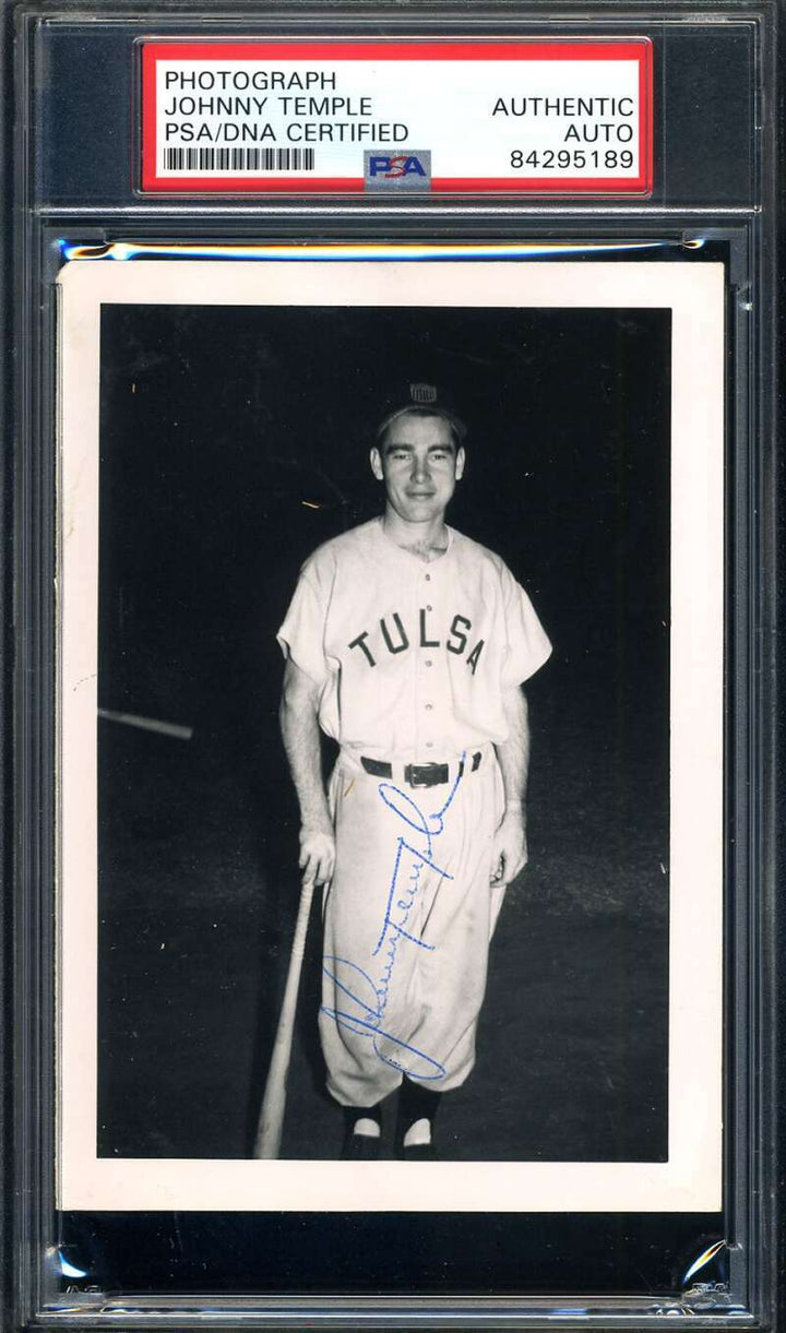 Johnny Temple PSA DNA Coa Signed 1950`s Original Photo Tulsa Oilers Autograph