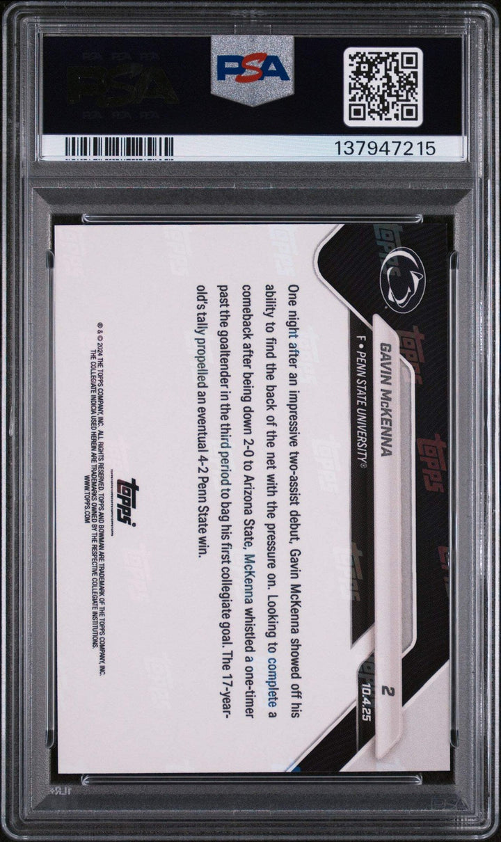 Graded 2025 Bowman U Now Gavin McKenna #2 Black Foil /10 RC Hockey Card PSA 9