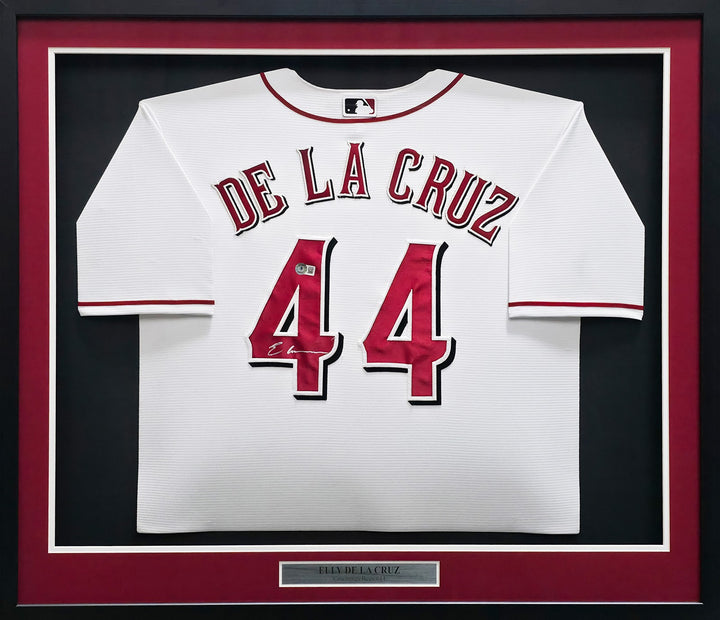 Elly De La Cruz Signed Framed Reds White Nike Jersey Beckett BAS