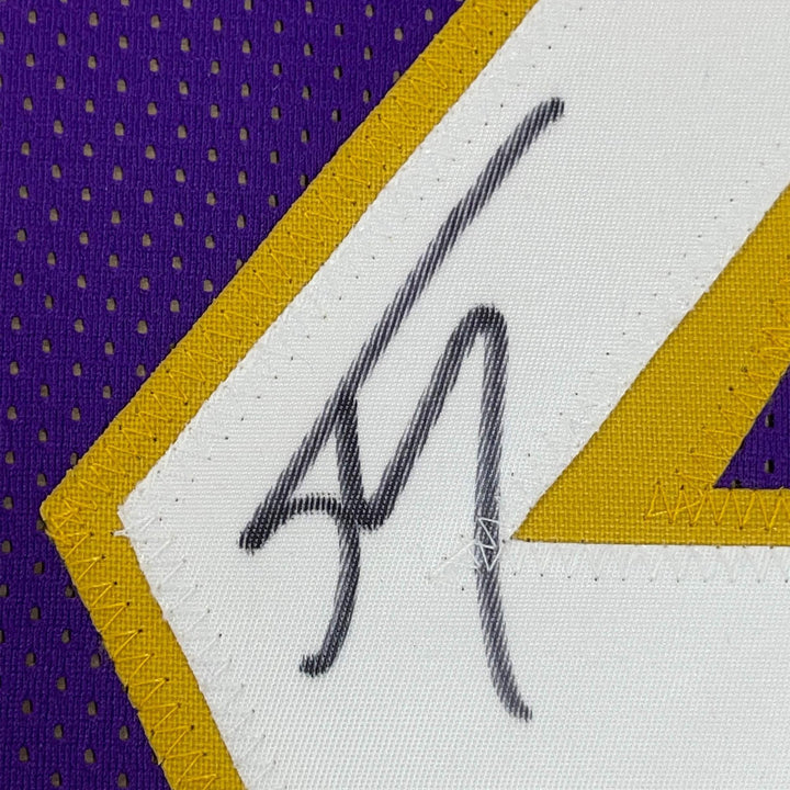 FRAMED Autographed/Signed SHAQUILLE SHAQ O'NEAL 33x42 Purple Jersey Beckett COA