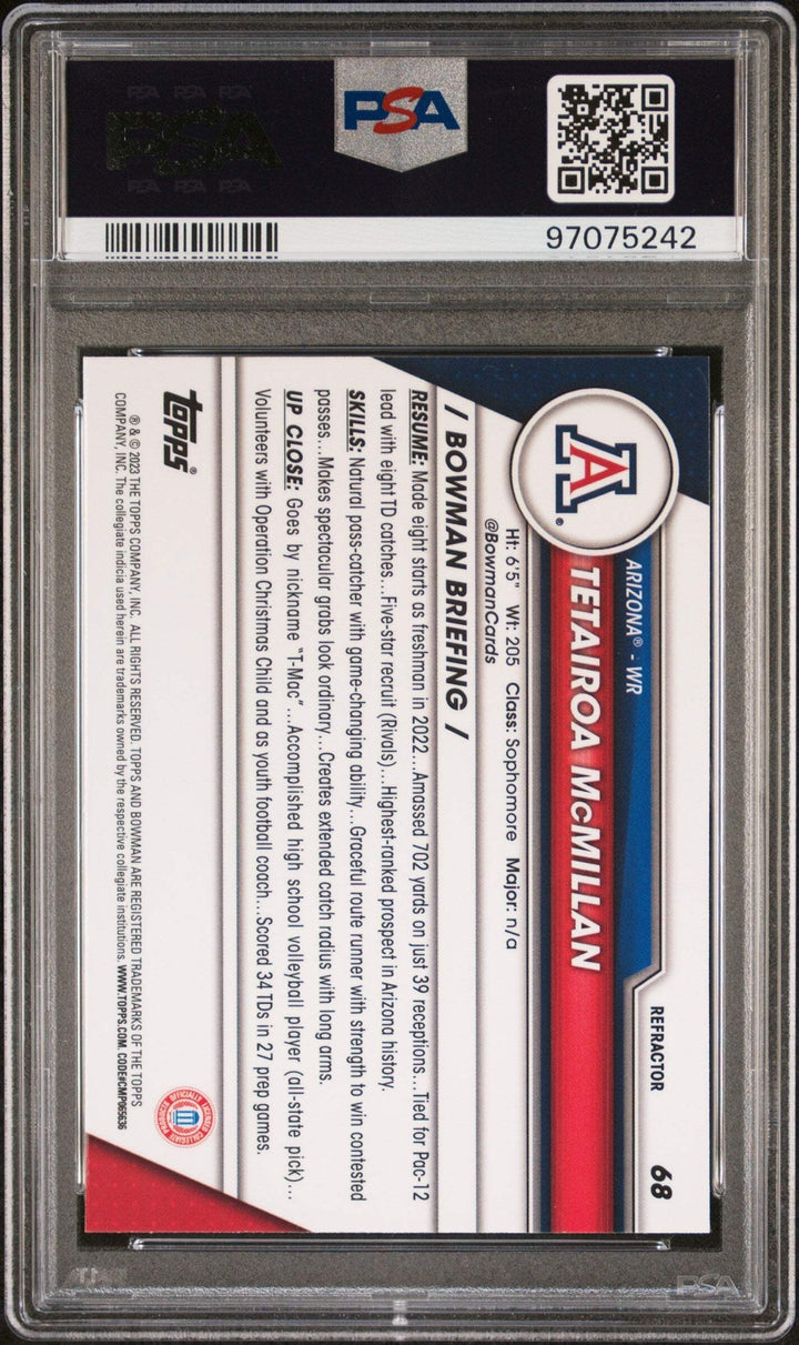 Graded 2023 Bowman U Chrome Tetairoa McMillan #68 REF RC Football Card PSA 10