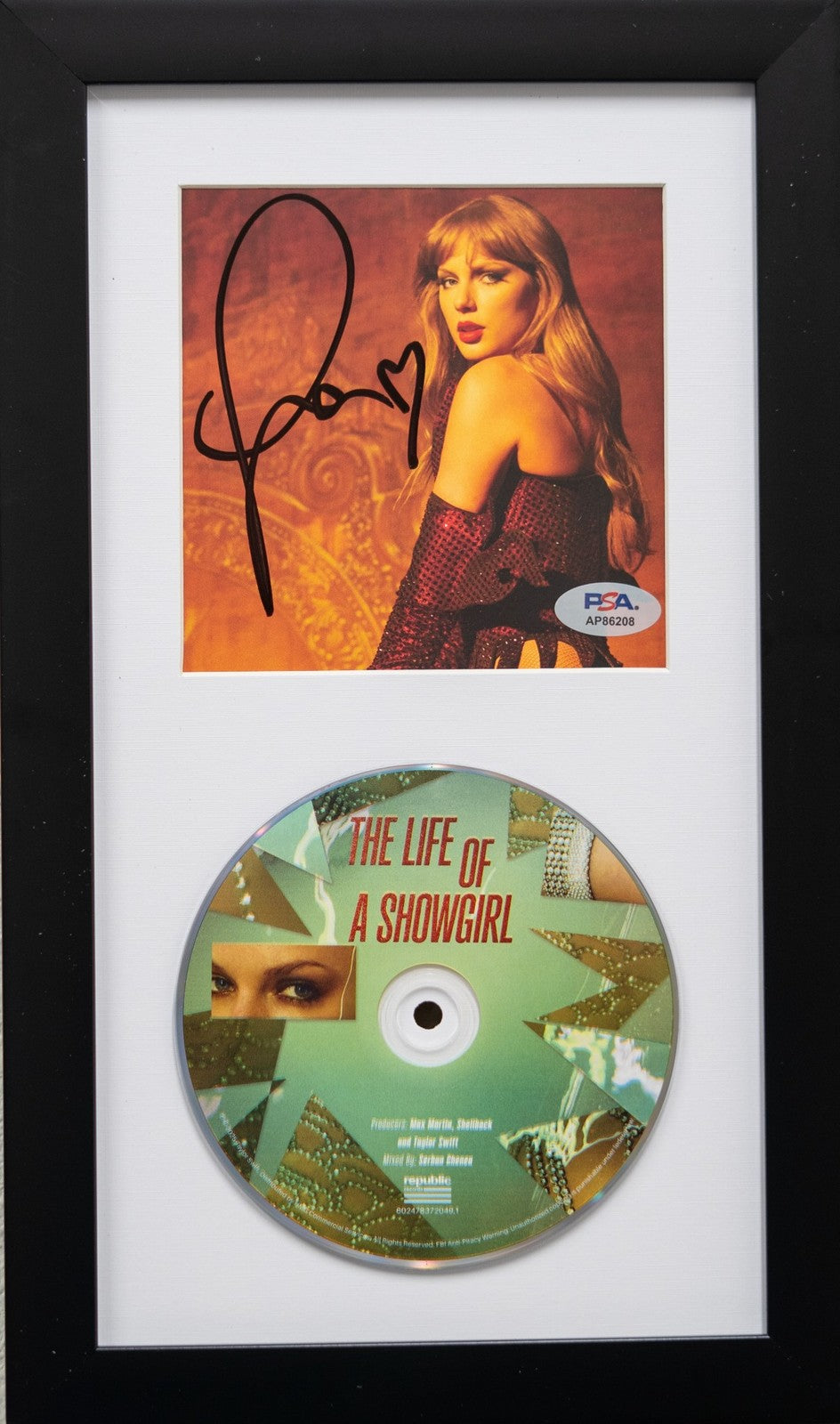 Taylor Swift Signed CD Cover Framed PSA/DNA The Life of a Showgirl