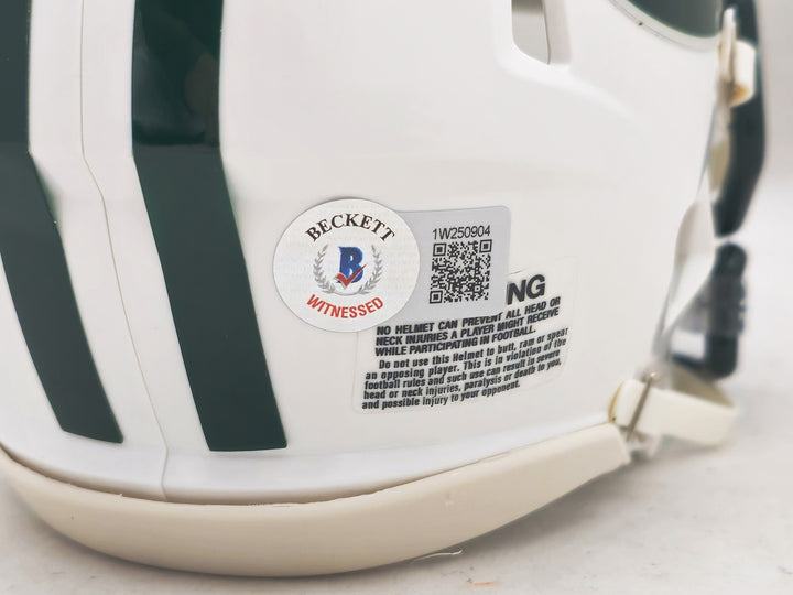 Wayne Chrebet Signed Jets White 98-18 Throwback Speed Mini Helmet Beckett Wit