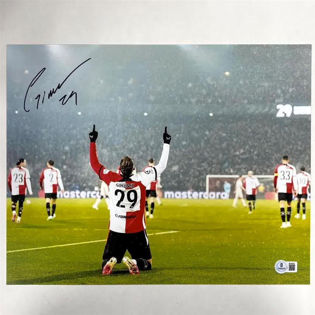 Santiago Gimenez signed 11x14 photo autograph Mexico Feyenoord Milan Beckett BAS