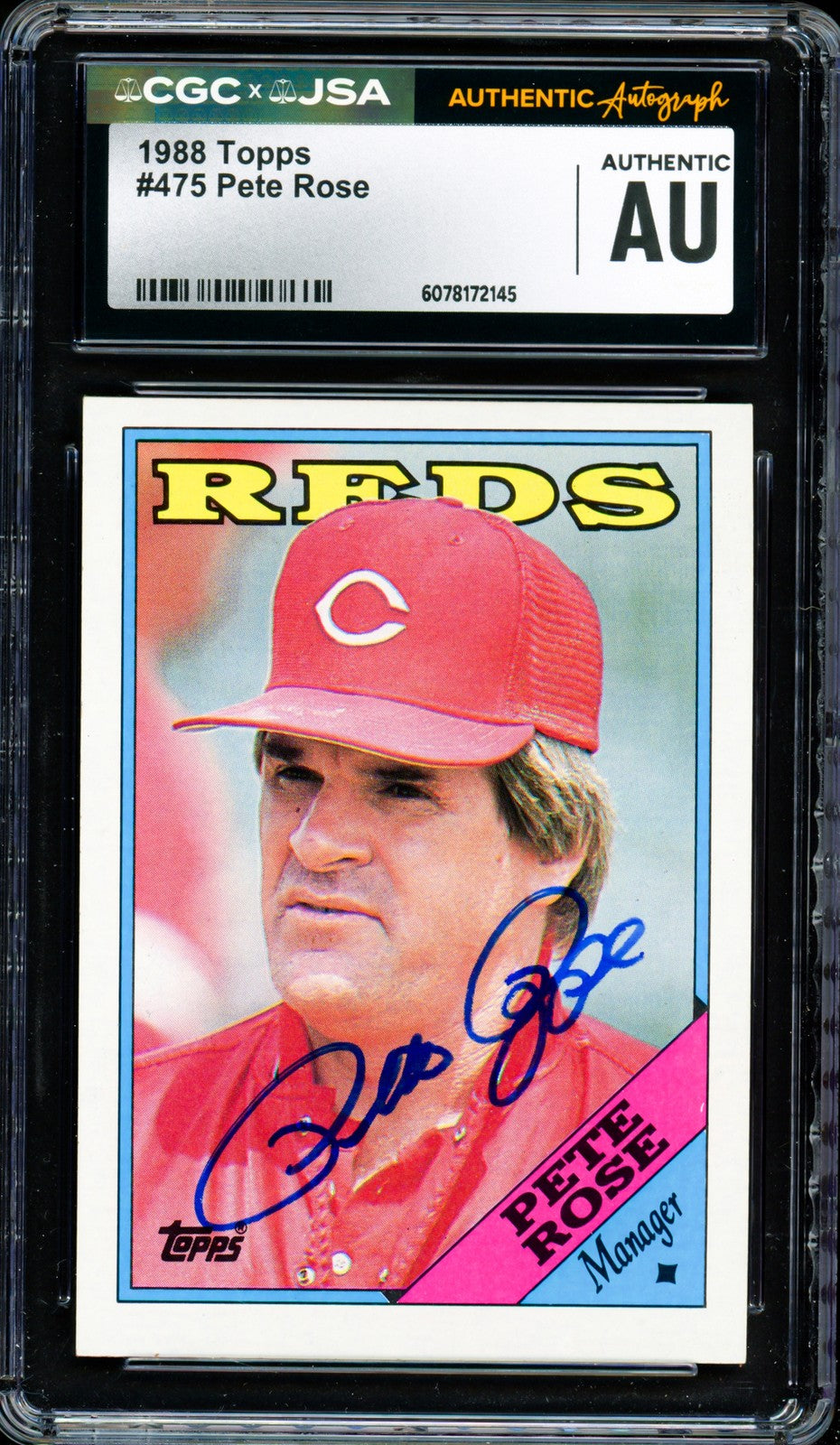 Pete Rose Autographed Signed 1988 Topps Card 475 Cincinnati Reds CGC x JSA