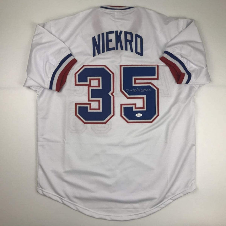 Autographed/Signed Phil Niekro Atlanta White Jersey JSA COA Holo Only