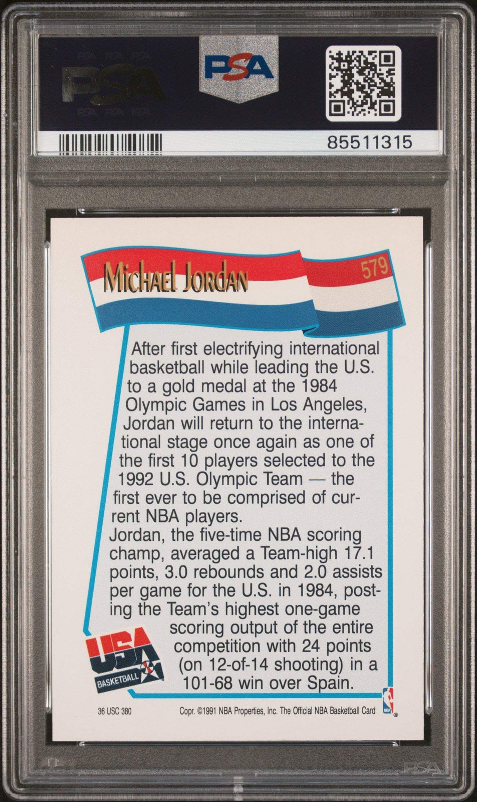 Graded 1991 Hoops Michael Jordan #579 USA Dream Team Basketball Card PSA 10 Gem