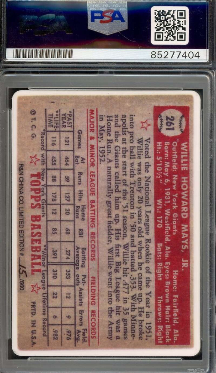 Willie Mays Gem Mint 10 PSA DNA Signed 1952 Topps Porcelain Card Autograph