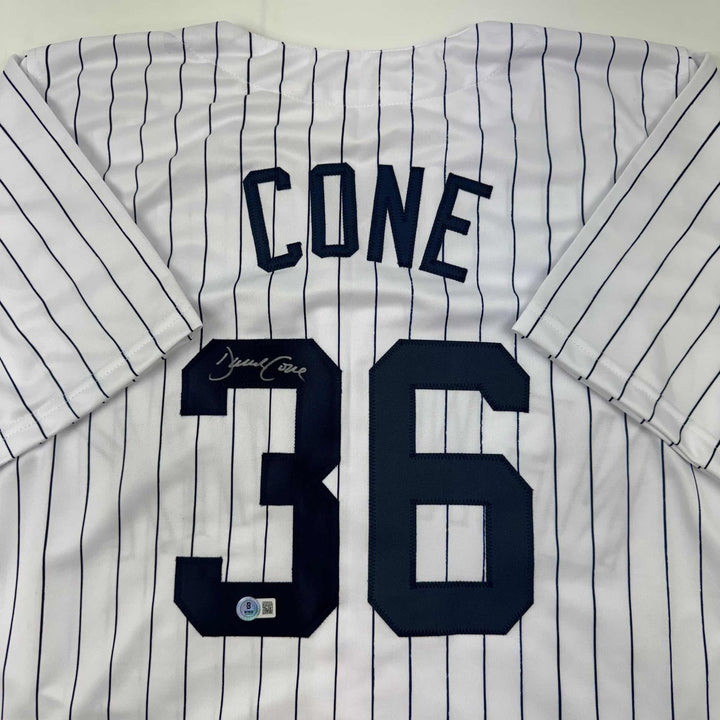 Autographed/Signed David Cone New York Pinstripe Jersey Beckett BAS COA