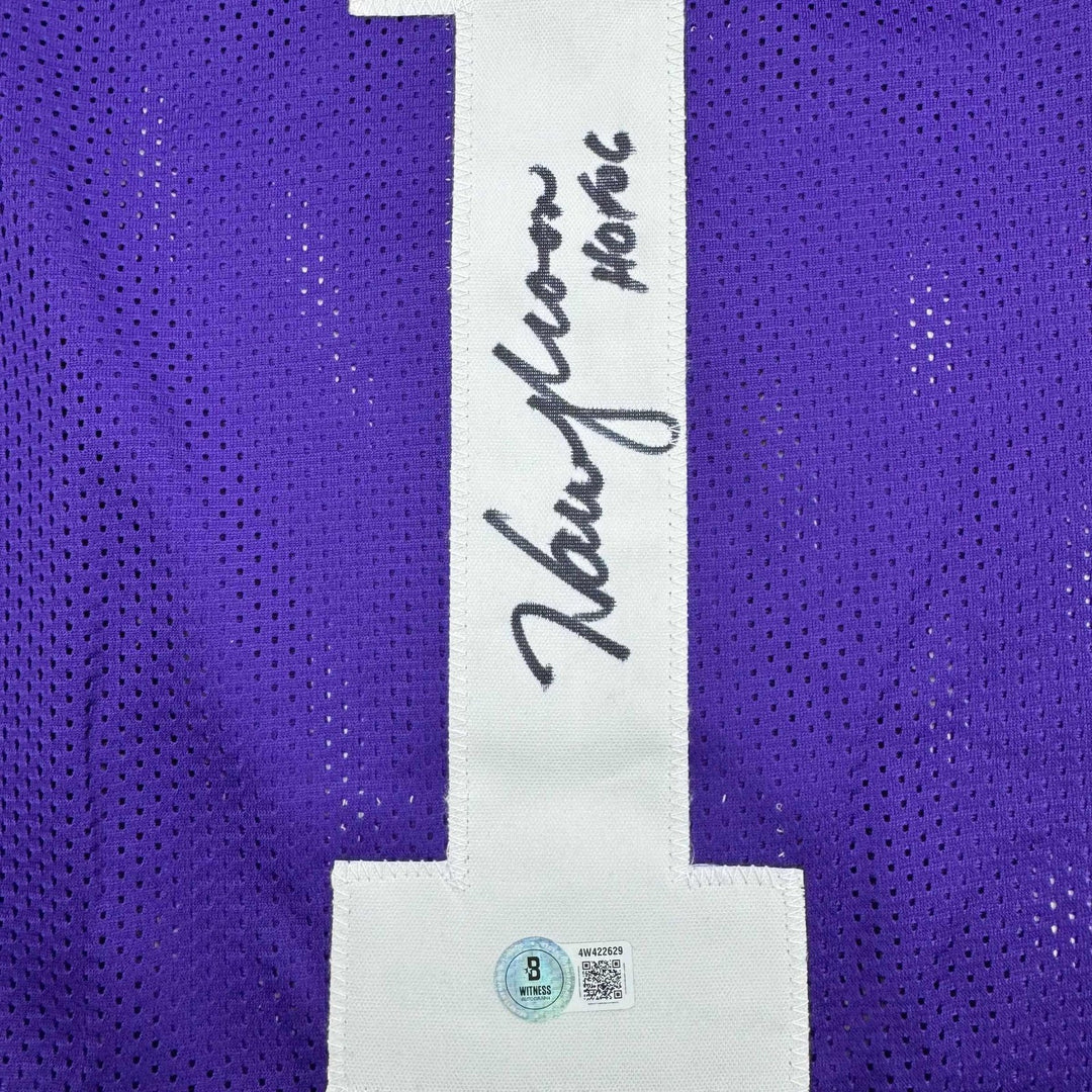 Autographed/Signed Warren Moon HOF 06 Minnesota Purple Jersey Beckett COA
