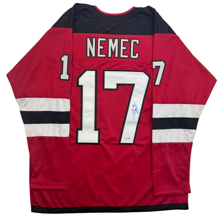 Autographed/Signed Simon Nemec New Jersey NJ Red Hockey Jersey JSA COA
